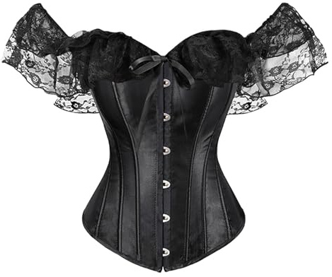 Generisch Corsetto addominale da donna per Halloween, con maniche, in vita, corpetto corto, stile palazzo, vintage, corpetto grande, in raso, a vita sottoseno, corset biancheria gotica, Nero , M