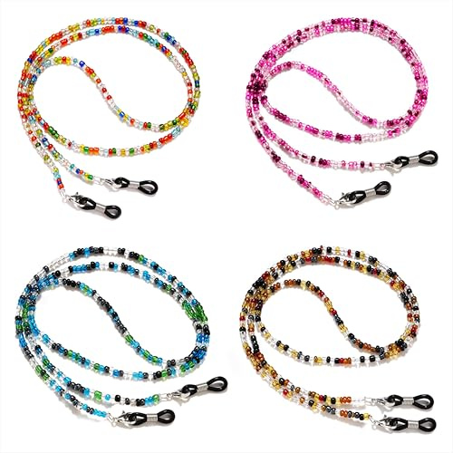 Qzakce Cadenas de Gafas para Mujer 4 Piezas Cordón Gafas con Cuentas de Vidrio de Colores Cadenas de Gafas de Lectura Antideslizante Retenedor de Gafas para Uso Diario o Viajes