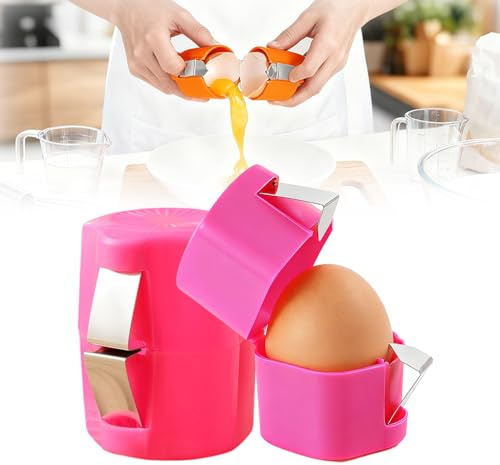 2 Pcs Egg Shell Opener, 2026 New Egg Cracker Cutter Tool for Hard Boiled Egg, Handheld Egg Separator for Raw Eggs, Stainless Steel Egg Cracker Shell Opener for Home Kitchen Use (Pink)