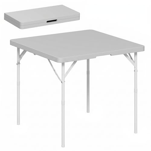 Outsunny Tavolo da Campeggio Pieghevole con 2 Altezze Regolabili, Tavolino da Giardino Portatile in HDPE e Metallo, 86x86x74 cm, Grigio Scuro