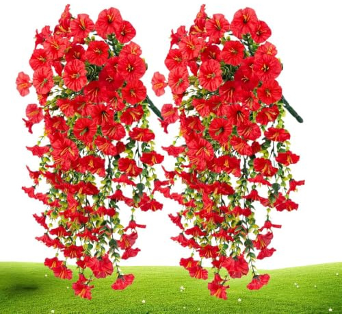Konstgjorda Petunior 2 Stycken Trädgårds Falska Blommor | Utomhus Falsk Petunia Dekoration för Verandor, Uteplatser, Trädgårdar, Bakgårdar, Balkonger, Inomhus, Bröllopsfester