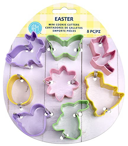 R&M International Mini Easter Cookie Cutters, Butterfly, Egg, Daisy, Duckling, Tulip, 2 Bunnies, Chick, 8-Piece Set