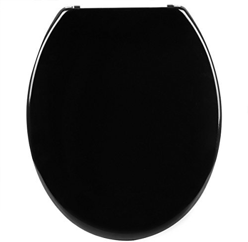 WOLTU WC Sitz mit Absenkautomatik,Toilettensitz Motiv, Toilettendeckel aus Duroplast, Stable Klodeckel Hochwertige Qualität Toilettenbrille,Antibakteriell Oval,Schwarz