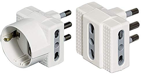 BTicino S3611D Adattatore Tris con Spina, 2P+T & S3604D Kit Adattatore Tris, 3 Prese Bipasso, 10/16 A e Spina 16 A, Blister 90x122 mm, Bianco