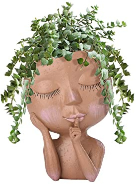 Pcscevcr Pot de fleurs en résine pour plantes grasses, vase créatif tête humaine, pot de fleurs moderne avec trou de drainage, pour la décoration de la maison et du jardin
