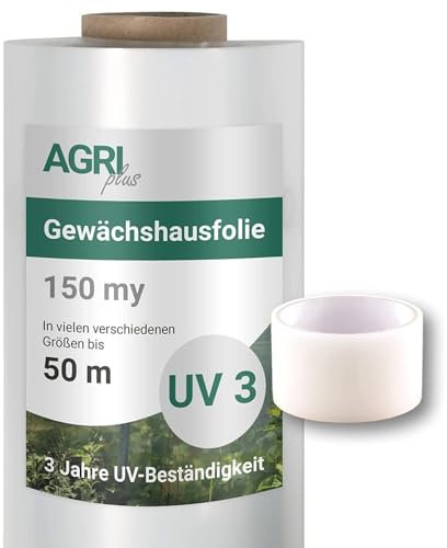 AGRI plus Film de Serre avec Ruban de réparation I 1,5 x 15 m I différentes Tailles I 0,150 mm épaisseur I bâche Jardin résistante aux déchirures & aux intempéries I 3 Ans de résistance aux UV