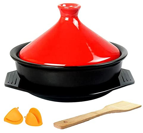YLWX Tajine Terracotta Marocchina, Pentola Di Cottura Argillosa Fatta A Mano, Pentola Da Tajine For Cucinare, Pentole In Ceramica, Con Spatola In Legno (Color : Red)