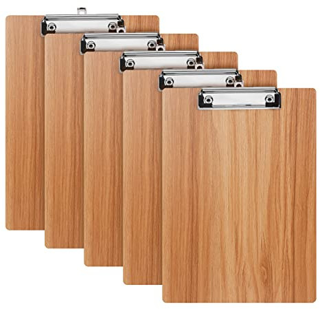 Klemmbrett Holz A4,5 Stück Schreibbrett Klemmbretter mit Metalklemme, Schreibplatte Clipboard Zwischenablage
