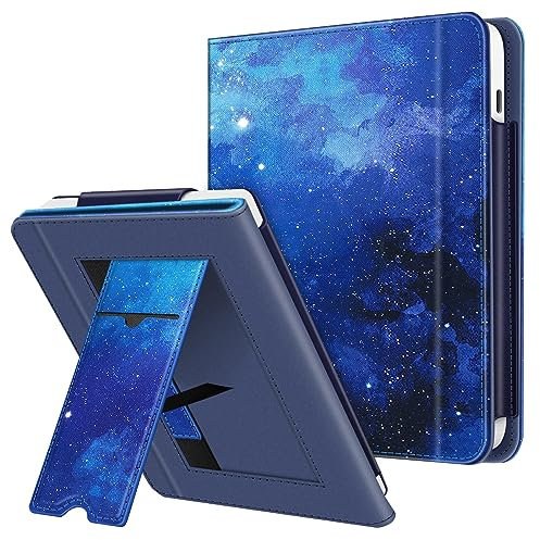 FINTIE Étui Compatible avec 7 Kobo Libra Colour 2024 / Kobo Libra 2 2021 (Modèle: N428 / N418), Coque Liseuse avec Béquille et Fente pour Carte et Dragonne Ciel Étoilé