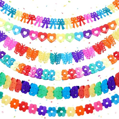 6 Guirnaldas de Papel Multicolor - Decoración Colgante de 3 m para Cumpleaños, Fiestas, Bodas y Carnaval