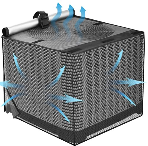2 in 1 Air Conditioner Covers for Outside, Breathable Full Mesh With Waterproof Top Air Conditioner Cover for All Seasons, AC Unit Cover Protect from Cotttonwood Fluff, Leaves, 24x24x30 Inch-Black