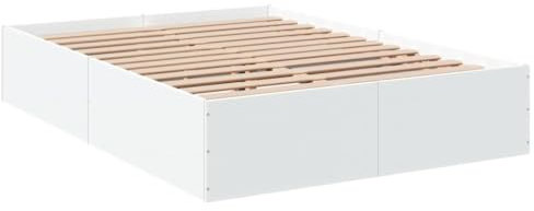 vidaXL Bettgestell, Bett Doppelbett für Schlafzimmer, Bettrahmen mit Lattenrost, Schlafzimmerbett Modernes Design, Weiß 140x200cm Holzwerkstoff