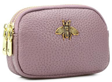 QIUTIMIY Kleine Damen-Geldbörse aus Leder für Bargeld, Mini-Geldbörse, doppelte Reißverschlusstasche mit Schlüsselanhänger (violett)