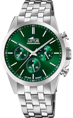 LOTUS Reloj Hombre Analógico de Acero Inoxidable 316l Plateado - Movimiento de Cuarzo - Cronógrafo - Cristal Mineral de Alta Resistencia - Resistente al Agua 5 ATM 18989/3 Chrono