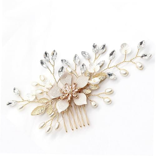 AUTSUPPL Goldener Haarschmuck Mit Strass Und Perlen Ovaler Damenkamm Für Hochzeit Brautschmuck Aus Legierung Kopfschmuck Für Frauen Und Mädchen