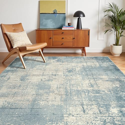 GENIMO Washable Rug 120x170cm - Short Pile Non-Slip Living Room Carpet, Soft Durable Easy Clean Rug for Dining Room, Bedroom, Home Office(Mist Blue)