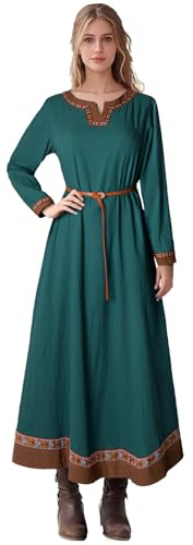 Teyujosem Women's Medieval Viking Dress Renaissance Peasant Linen Underdress(Z3784GN,M)
