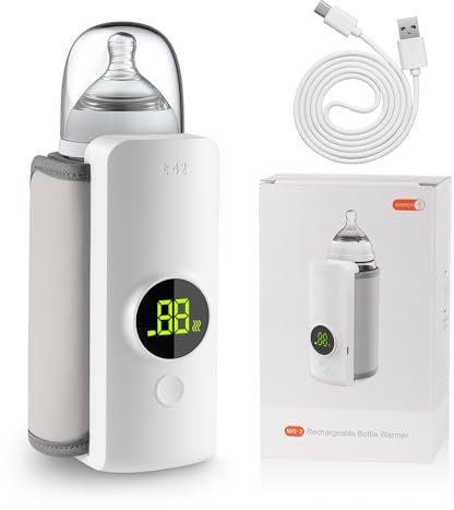 FlaschenwäRmer Baby Unterwegs,Tragbarer FlaschenwäRmer Baby Mit Lcd-Display,Mobiler FlaschenwäRmer Baby Mit 6000mah, 48h DäMmung, Portable Babyflaschen WäRmer Fur Travel（Weiß）