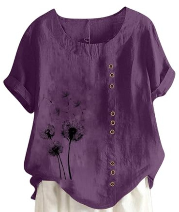 Camisetas Manga Corta Mujer Verano Basica Tallas Grandes Blusas Elegantes Moda Vestir Camisas Algodón y Lino Cómoda Camiseta Transpirable Trabajo Camisa Boda Tops Oficina Shirts Informal Fiesta