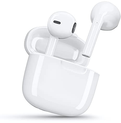 MELARQT Wireless Earbuds, 3D HiFi Stereo Headphones with Charging Case, Bluetooth 5.0 in Ear Headphones with Noise Cancelling Mic, IPX6 Waterproof for Work, Sport-White