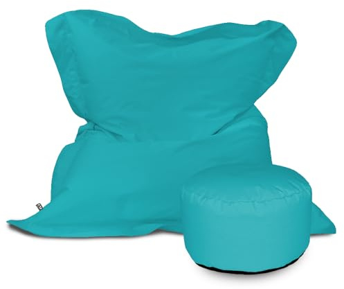 rucomfy Beanbags Kids Indoor/Outdoor Squashy Squarbie Bean Bag. Floor Cushion, Garden Chair or Sun Lounger. Water Resistant 125 x 100cm (Turquoise, With Footstool)