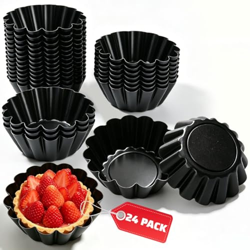 FTISSLY 24 Stück Mini Tartelette Förmchen Ø 6,5 cm Tarteform Metall Cupcake Kuchenform Antihaft Förmchen für Pudding Rund Tartlettförmchen Tarte Form Klein Obstkuchenform für Kuchen Muffin
