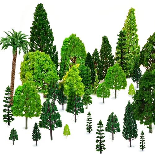 OrgMemory Mixed Model Trees, 29pcs, 1.5-6 inch(4-16 cm), Ho Scale Bushes, Diorama Supplies, Plastic Trees for Projects, Model Train Scenery with No Bases