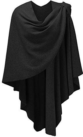 PULI Womens Black Large Cross Front Poncho Sweater Wrap Topper Knitted Elegant Shawls Cape for Fall Winter