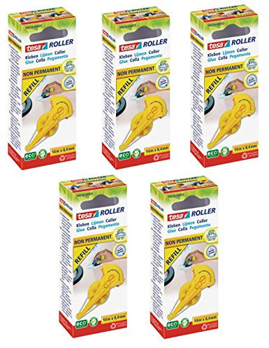 tesa Nachfüllpackung für Kleberoller Nicht-permanent 8,4 mm x 14 m eco Logo und recycelte Verpackung (Nachfüllpackung, 5er Pack)