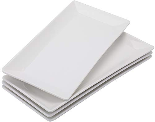 Foraineam 4 Pack Porcelain Serving Platters 10-1/4 x 5 inch Rectangular Serving Trays, Dessert, Appetizer, Salad Side Plates