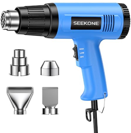 SEEKONE Heat Gun, 1800W Heavy Duty Hot Air Gun Kit Dual-temperature Setting 572℉&1112℉, Hot Heat Gun with Overheat Protection, 4 Nozzles Included, for Shrinking PVC, Stripping Paint, Crafts (5.2ft)