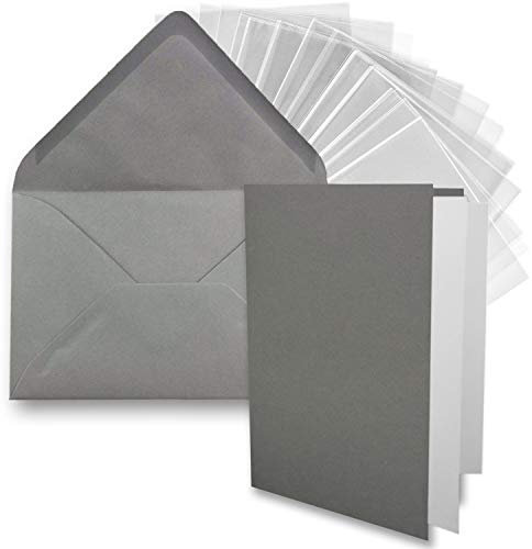 FarbenFroh by GUSTAV NEUSER 25x DIN B6 Faltkarten-Set - Graphit (Grau) - 11,5 x 17 cm - Doppelkarten mit Umschlägen, Einlegepapier und Cellophanbeutel zum Basteln und Verkaufen