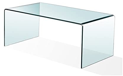 SDM Mesa Baja Rectangular de diseño, Cristal Curvado de 10 mm de Espesor Acabado Transparente, Medida 100x48x43 cms de Alto.