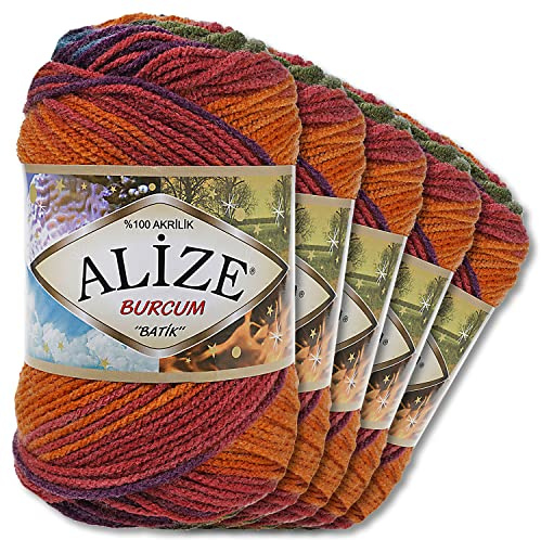 Alize 5 x 100 g pelotes de laine Burcum Batik Premium, 100% acrylique, 29 couleurs, dégradés de couleur, pour crochet et tricot, vêtements (4827)