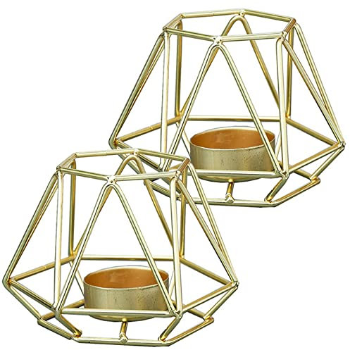 2 StuCke Tealight Oro Portavelas Hierro Hueco Tealight Metal Hexágono Moldeado Escritorio Diseño Geométrico