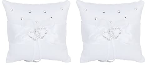 2X Doppel Kristall Strass Hochzeit Pocket Ring Kissen