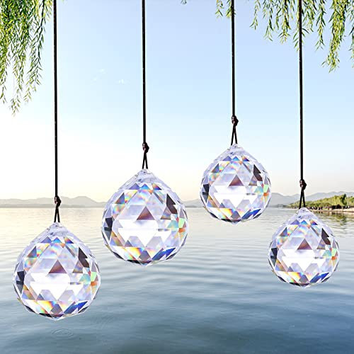 4 Stück Kristalle Deko Anhänger, Kristall Regenbogen Sonnenfänger, Kristall Anhänger Deko, Prisma Kristallkugel, Kristalle Als Dekoration, Kristal Anhänger Ornament für Zuhause Büro Garten Dekoration