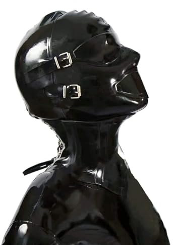 SALANSEX Capuche en latex avec bouchon buccal et masque pour les yeux masque complet de visage couvre - tête en caoutchouc avec fermeture à glissière pour hommes et femmes