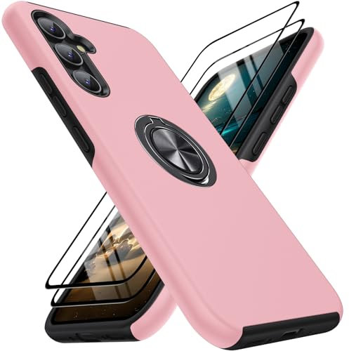 KOVASIA Hülle für Galaxy A54 5G,Handyhülle für A54, Case mit 360°Ring Ständer Magnetische Autohalterung Schutzhülle Stoßfest Cover mit 2 Stück Schutzfolie-6.4''(TPU + PC,Rosa)