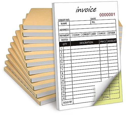 Quittungsbuch, 2-teilig, selbstdurchschreibend, mit Kartonkopien für kleine Boutique-Unternehmen, 21,6 x 14 cm, 50 Sets x 10 Stück (Rechnung)