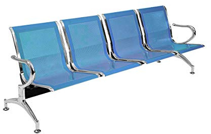 Notek Srl Panca per sala d’attesa COLORE BLU, sedute ufficio, panche in acciaio per studio professionale e sala d'aspetto (4_posti)