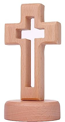 Floatdream Crucifix en bois fait à la main, croix en bois avec décorations de base magnétique, utilisé comme centre de table, décoration de baptême