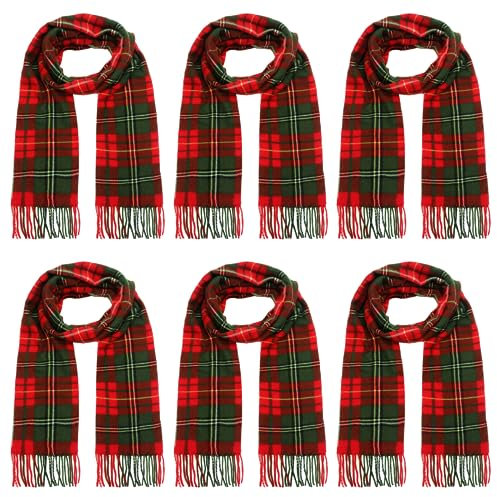 Ramede 6 Stück Weihnachten Büffel Plaid Schal Faux Kaschmir Tartan Schal Schals Wraps Wraps Weich Großes Gitter Winter Warm Lange Schal, rot / grün, 70.87 x 13.78 inches, with 3.15 inches tassel