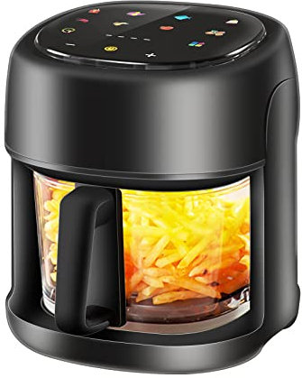 Heißluftfritteuse/Air Fryer, 4.5L Smart Airfryer mit Full Touch Screen & Sichtfenster, 8 Programme, Garen und Backen ohne Fett, Hriteuse Heissluftfriteuse mit Einfache Reinigung, Upgrade Schwarz