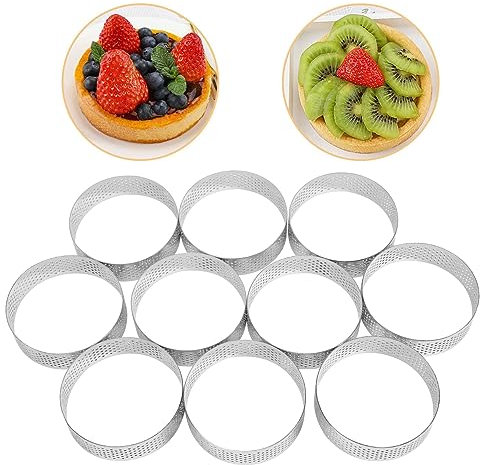 Kopinma Lot de 10 cercles à tartelettes ronds avec trous - En acier inoxydable - 7 cm