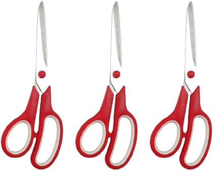 Lot de 3 ciseaux de papeterie de bureau de 21,6 cm en acier inoxydable pour la découpe de papier, la couture, les tissus, les loisirs créatifs (rouge)