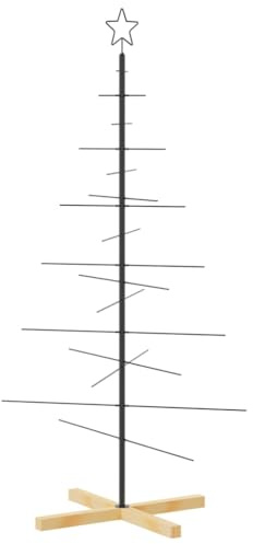 vidaXL Arbre de Noël avec Base en Bois, Sapin de Noël avec Support, Décoration de Fête Vacance Maison Intérieur Extérieur, Noir Métal