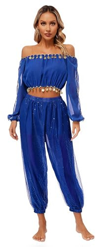 LiiYii Ensemble Danse du Ventre Orientale Femme Haut de Danse avec Pantalon Costume Belly Dance Tenue Performance Dancewear