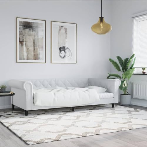 Sofá cama 2 en 1, convertible, cuero sintético, 235 x 110 x 68 cm, blanco, para salón y dormitorio