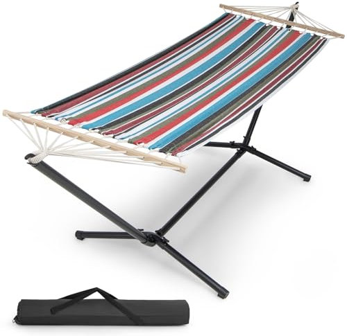 GOPLUS Hängematte mit Gestell, 210x100cm Hängemattengestell aus Metall bis 150kg Belastbar, tragbar mit Tragetasche für Indoor & Outdoor, Camping Terrasse Garten Hof Balkon Pool